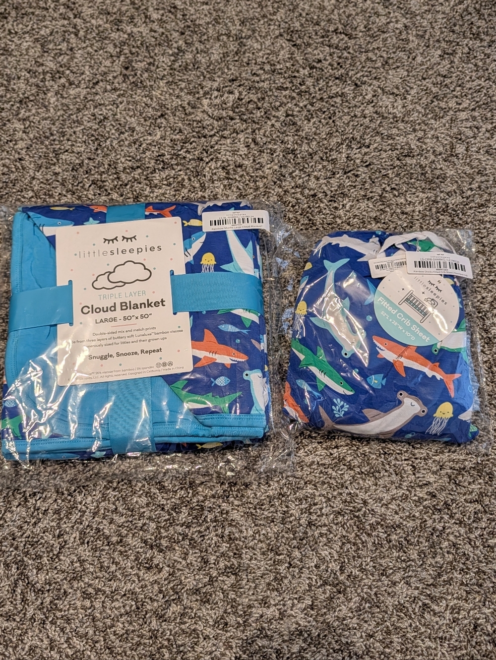 Little Sleepies Rainbow Shark Cloud Blanket & Fitted Crib Sheet